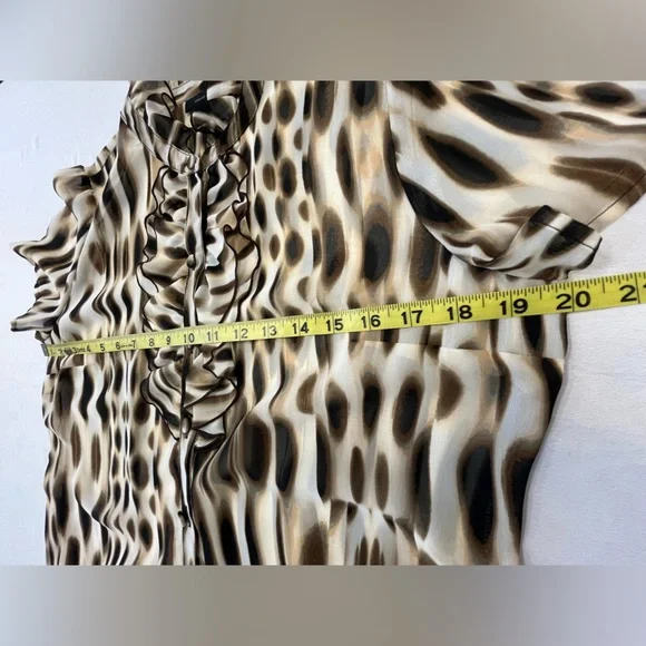 East 5th Semi-Sheer Spotted Print Ruffled High Collar Blouse, sz. MD - Picture 6 of 13